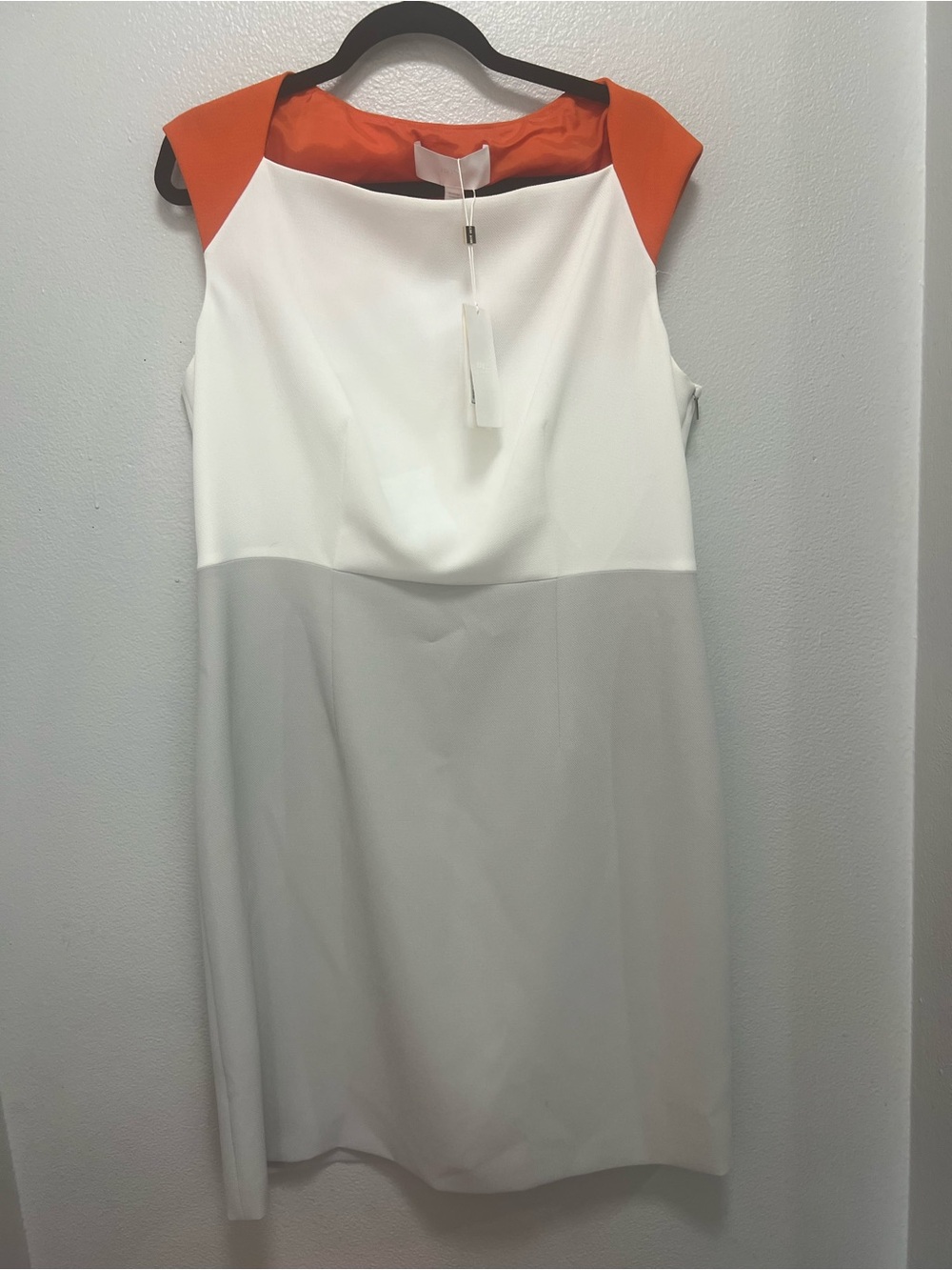 NWT Hugo Boss Dekala Colorblock Sheath Dress White Orange Size 14